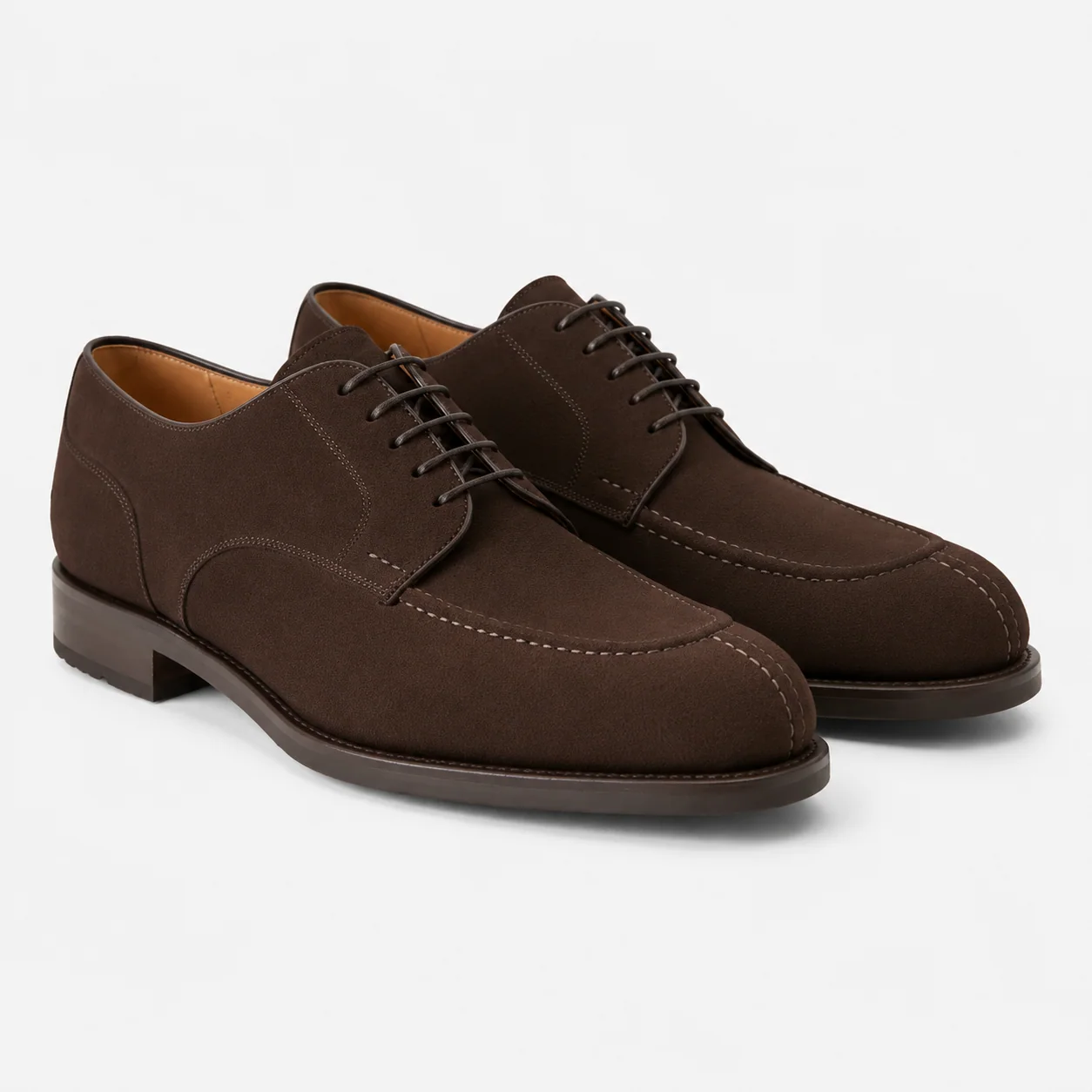 Brown Textured Leather Apron-Toe Derby Shoes