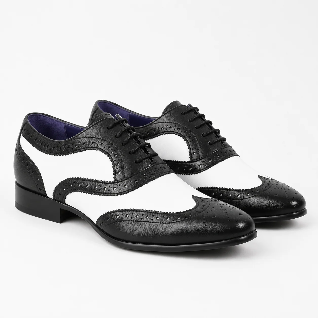 Black and White Leather Wingtip Spectator Brogues