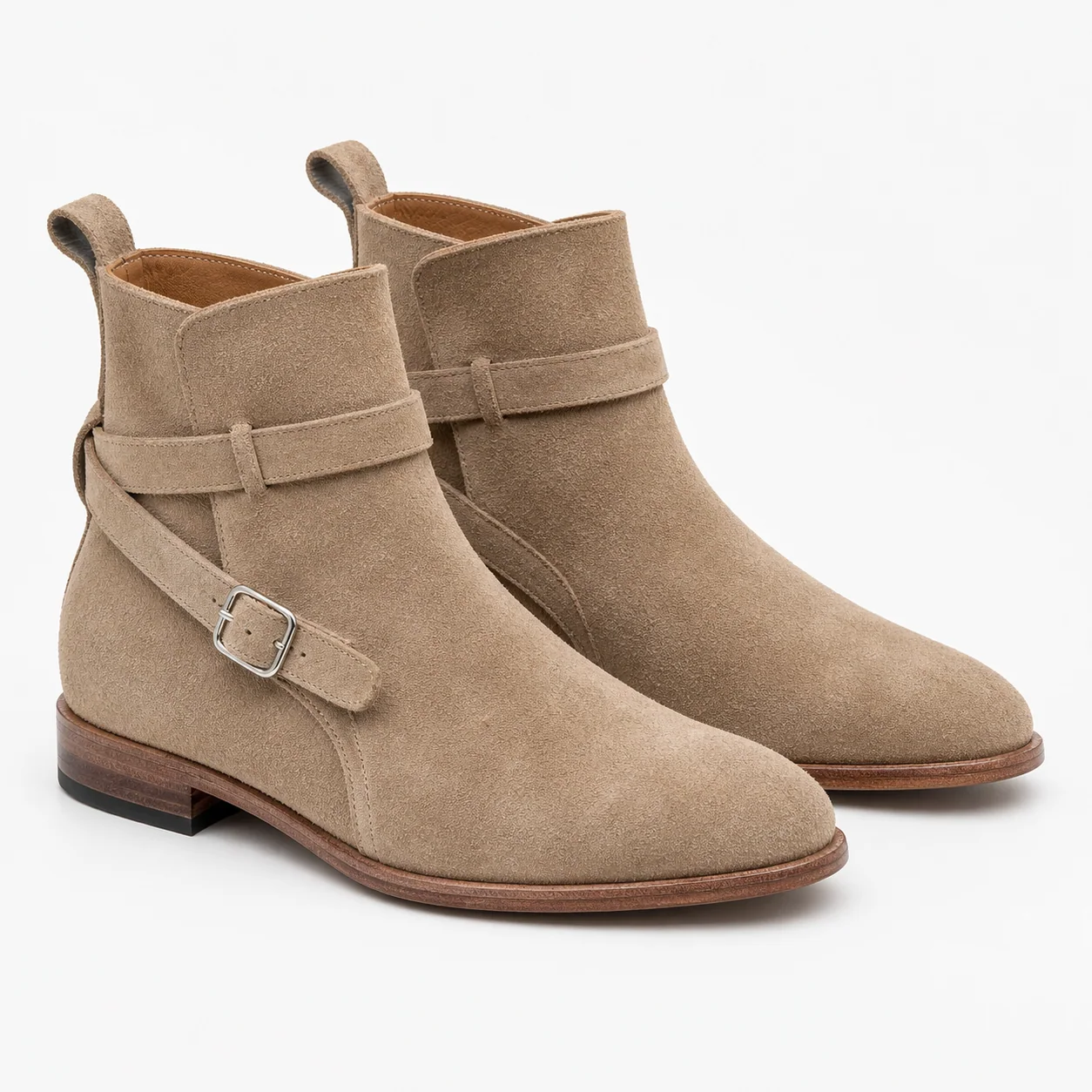 Beige Suede Jodhpur Buckle Ankle Boots