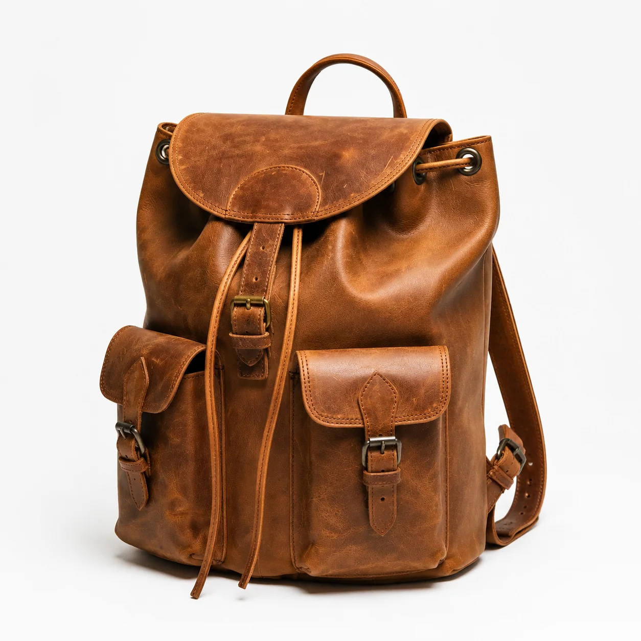 Vintage Brown Drawstring Backpack
