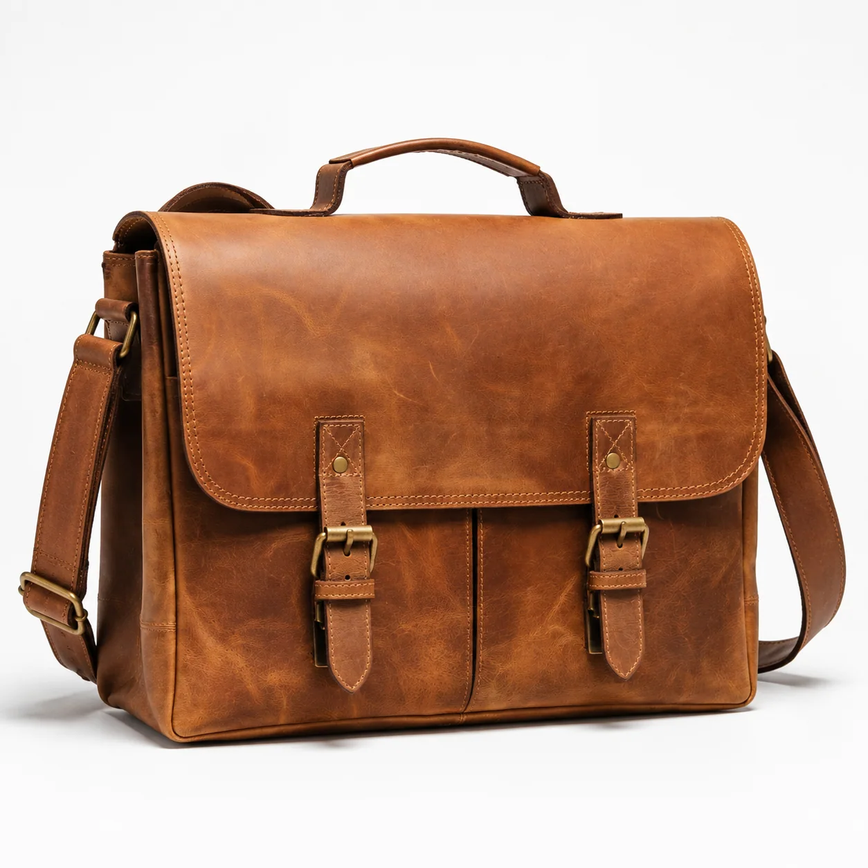 Brown Double-Buckle Briefcase