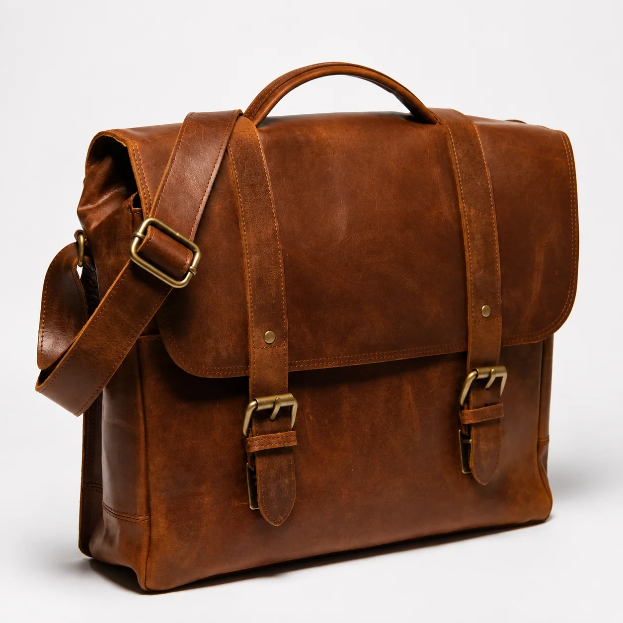 Brown Double-Buckle Business Briefcase
