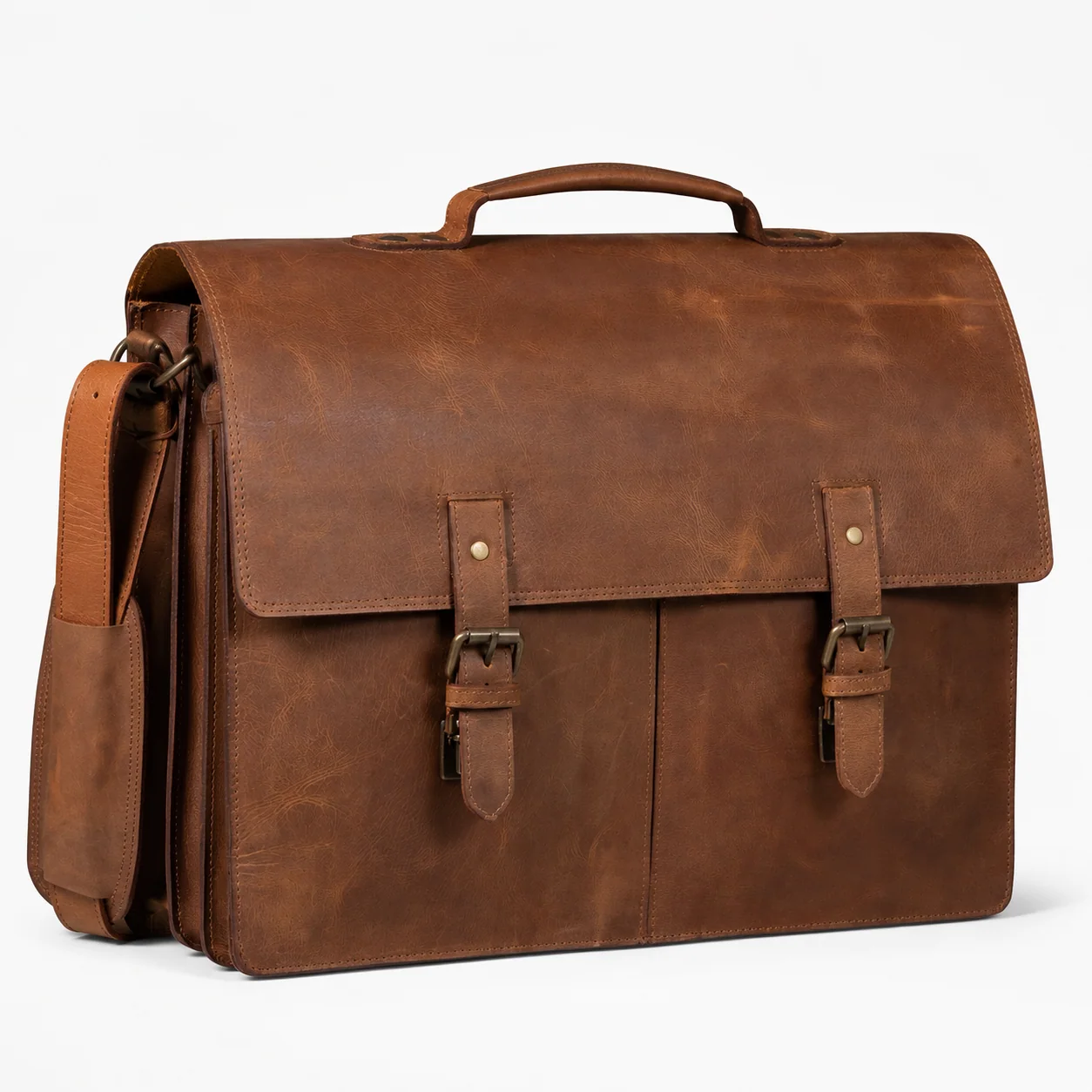Brown Leather Multi-Compartment Briefcase
