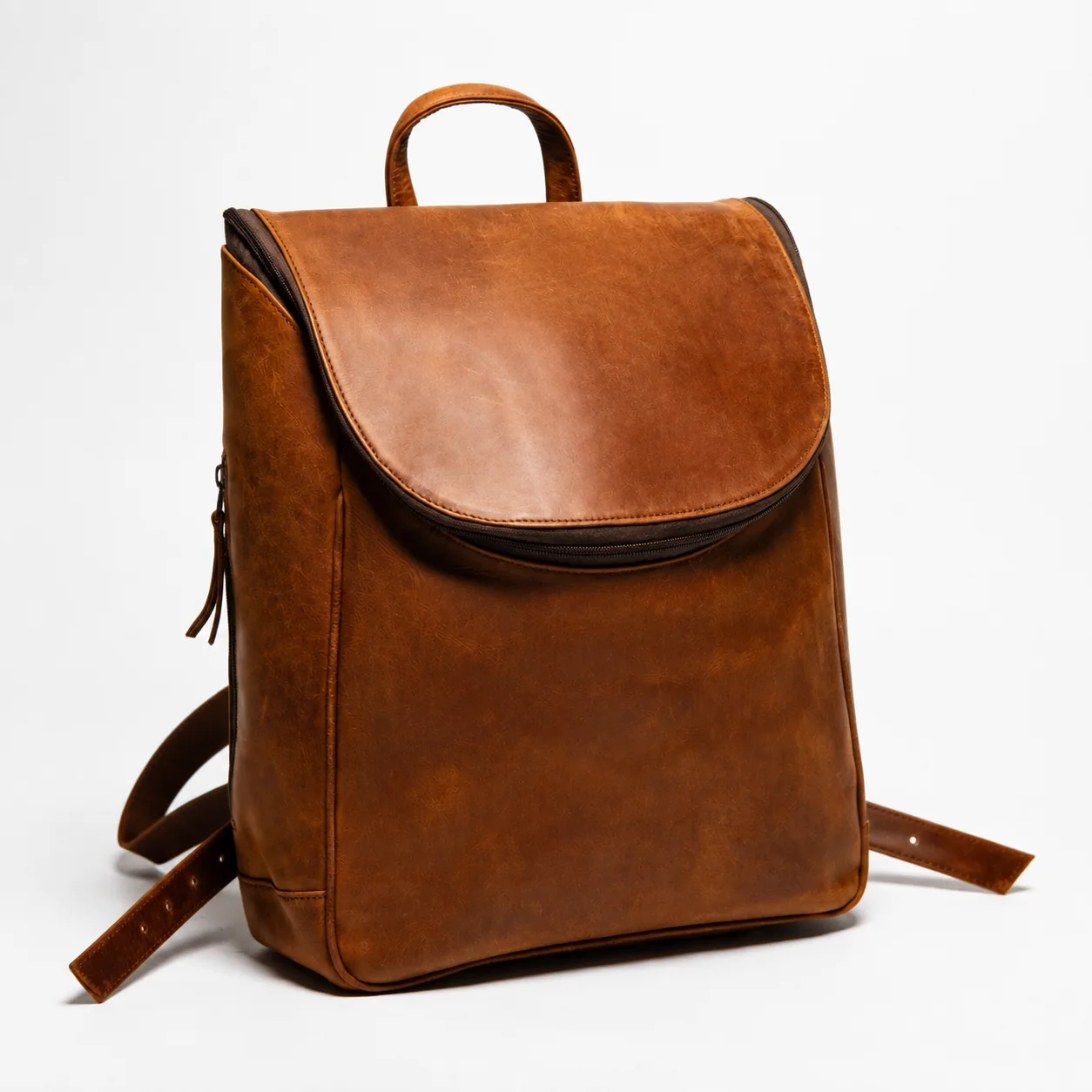Brown Flap Backpack with Zippered Main Compartment