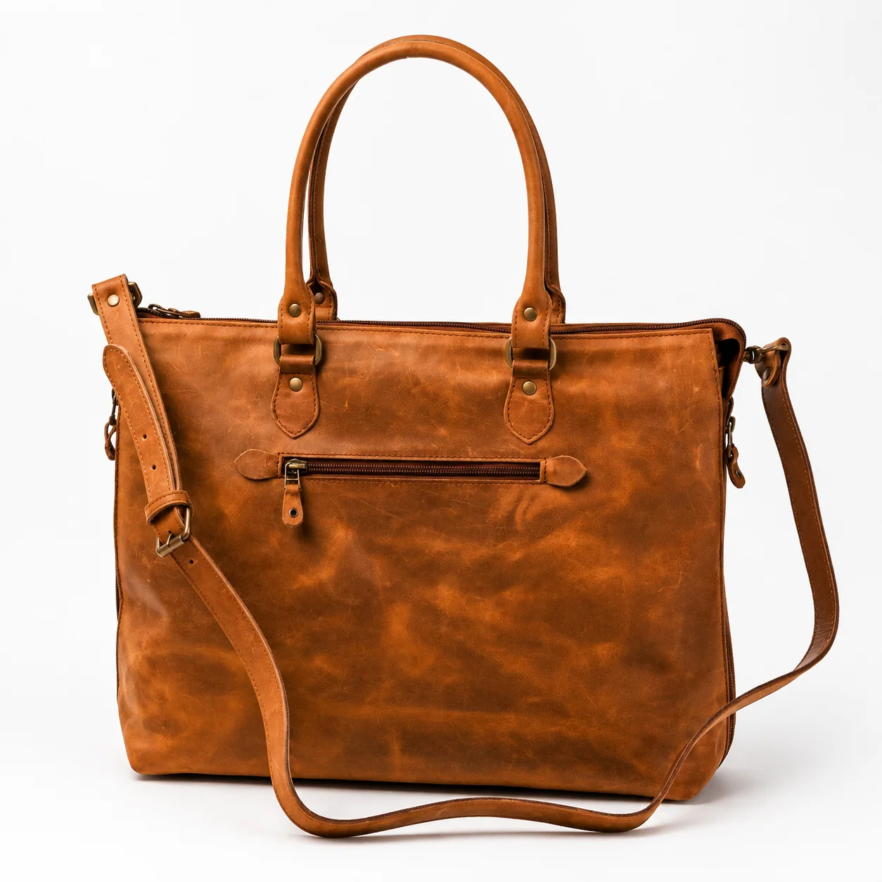 Brown Business Tote Bag with Top Zip & Detachable Shoulder Strap