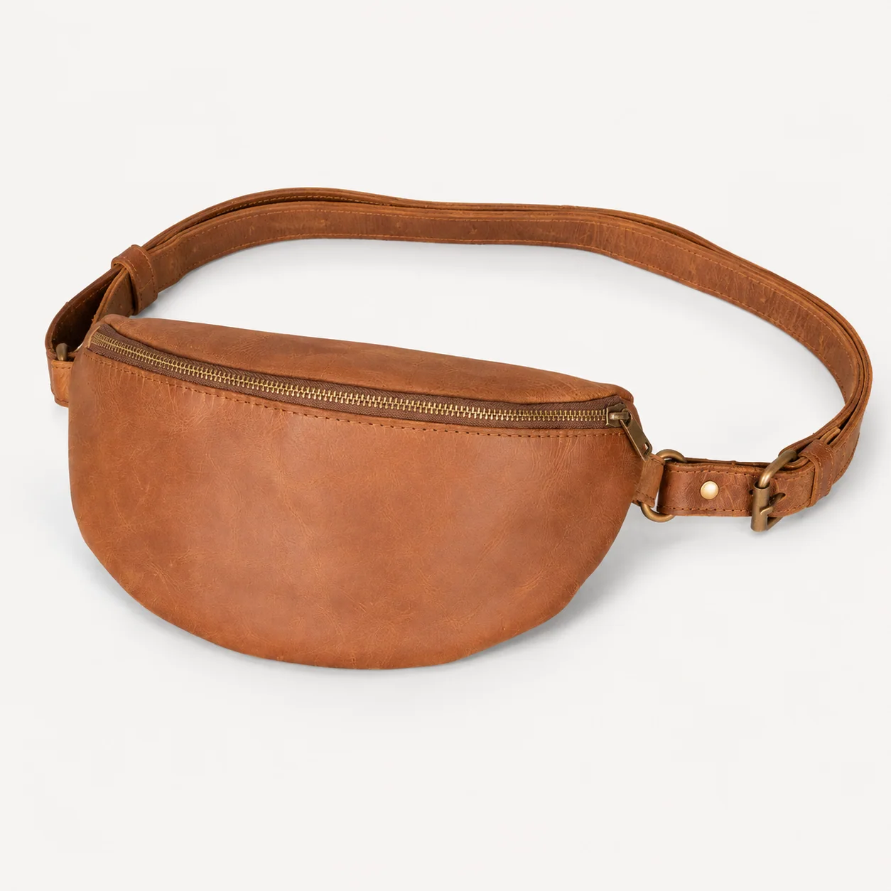 Brown Belt Bag with Adjustable Strap & Zipper Closure