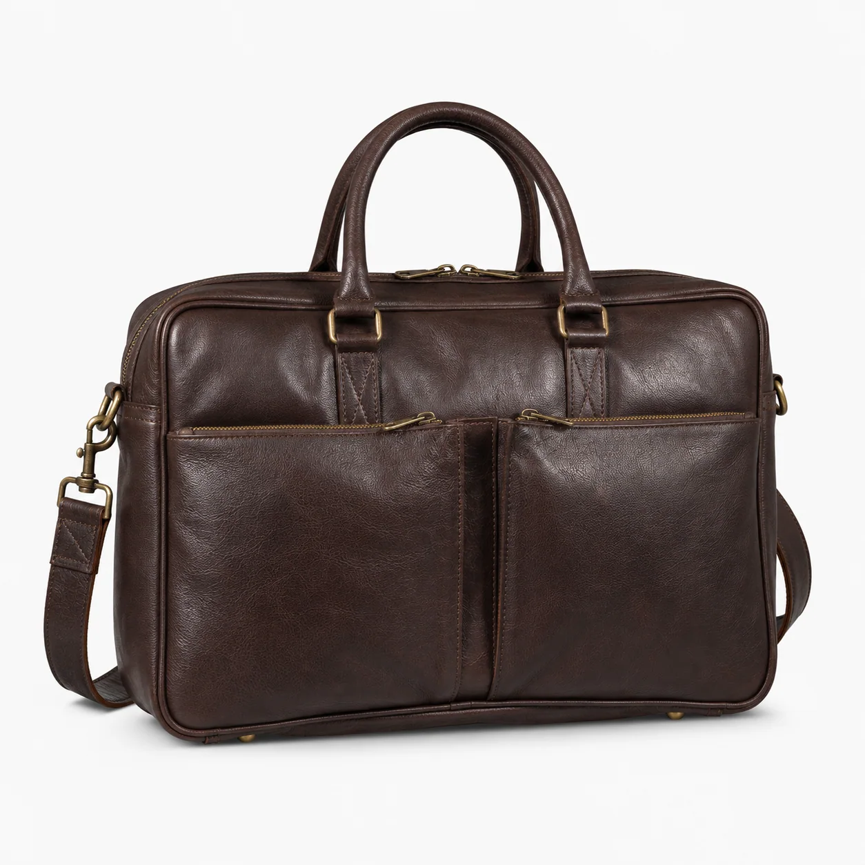 Dark Brown Business Briefcase with Dual Front Zip Pockets