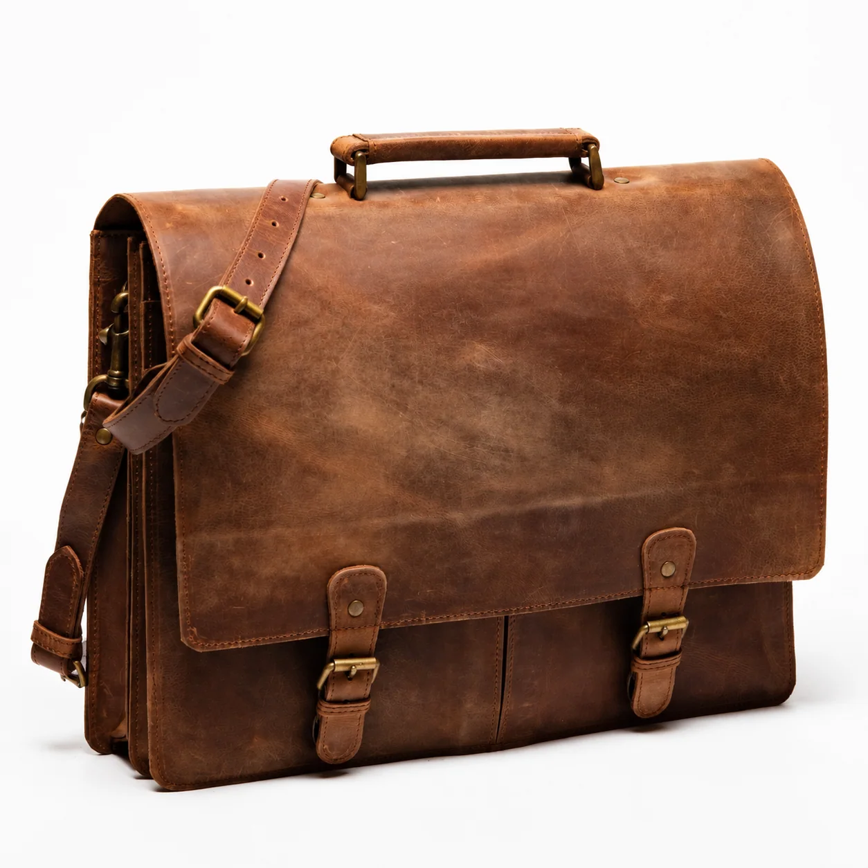 Vintage Brown Messenger Briefcase with Multi-Compartment Interior