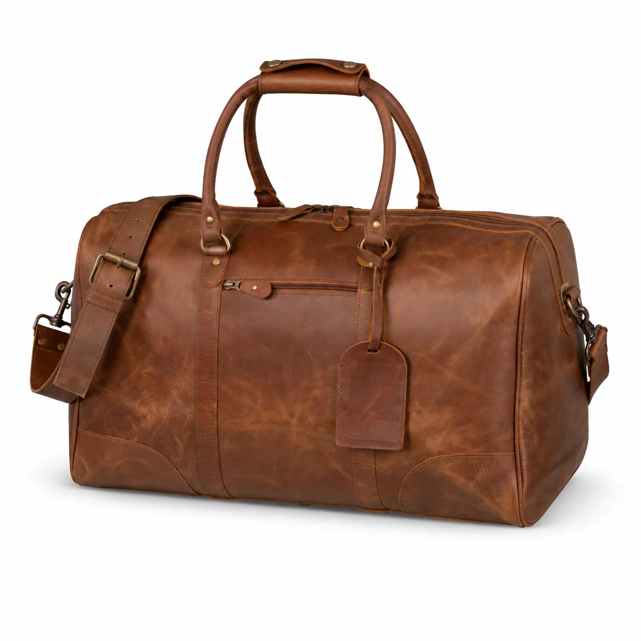 Vintage Brown Weekender Duffle Bag with Shoulder Strap