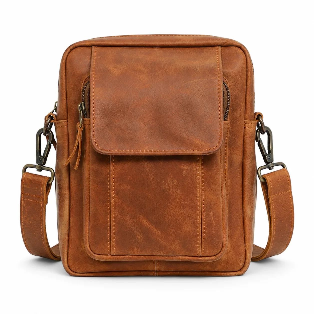 Vintage Brown Crossbody Shoulder Bag with Multi-Compartment Storage