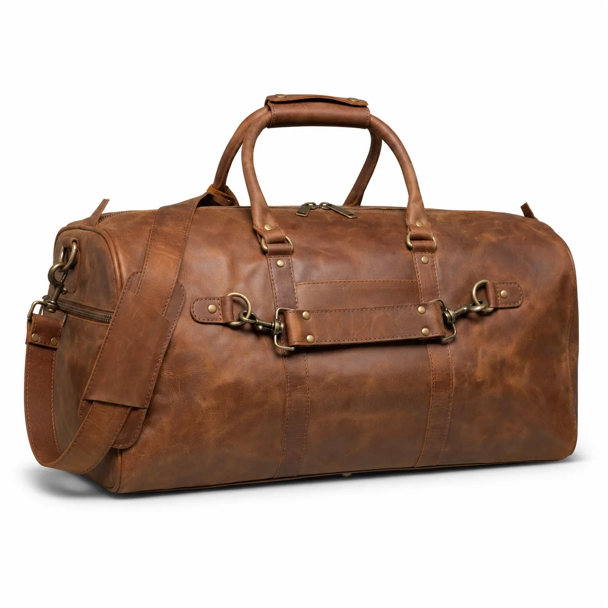 Vintage Brown Weekender Duffel Bag with Shoulder Strap