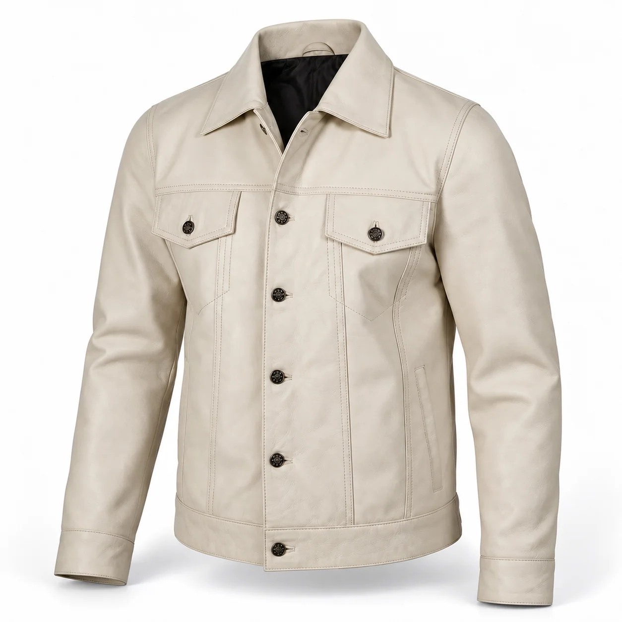 Men's Off-White Leather Trucker Jacket