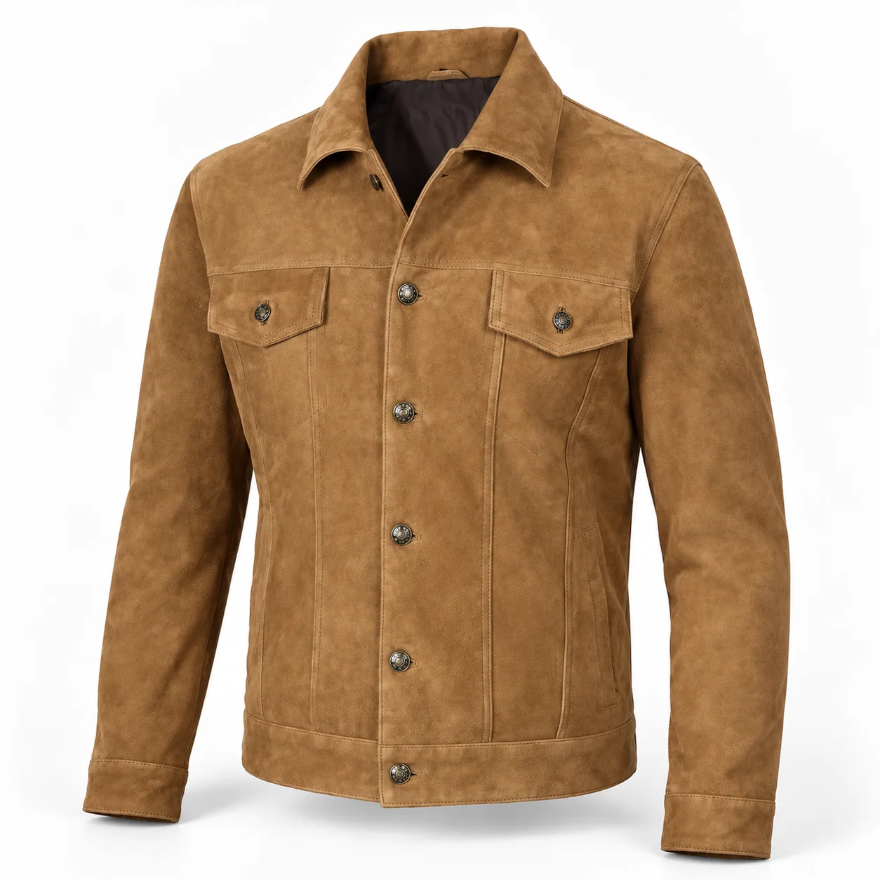 Men's Light Brown Suede Trucker Jacket