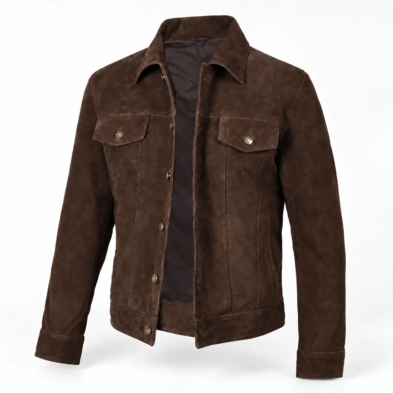 Men's Dark Brown Suede Trucker Jacket