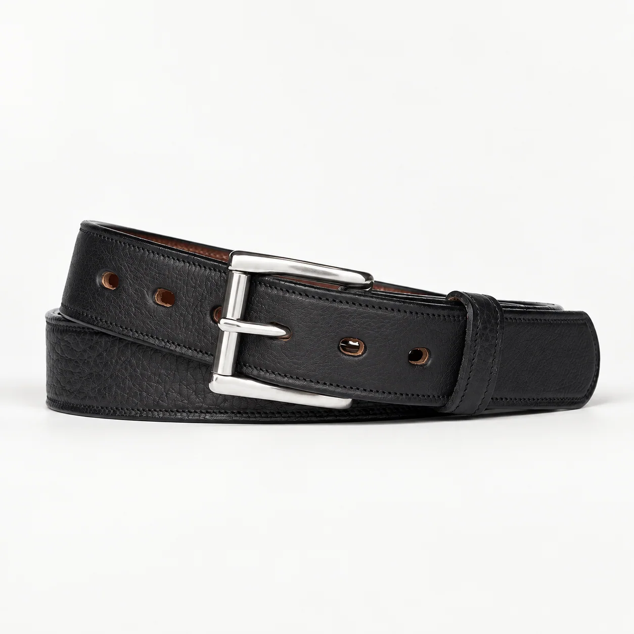 Black Textured Leather Dress Belt