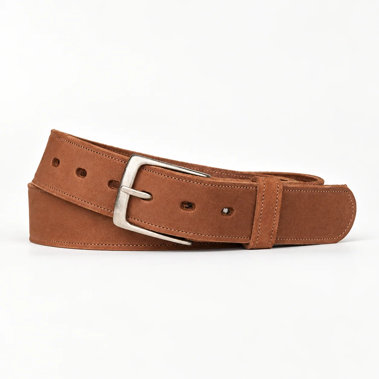 Tan Suede Casual Belt with Silver-Tone Buckle