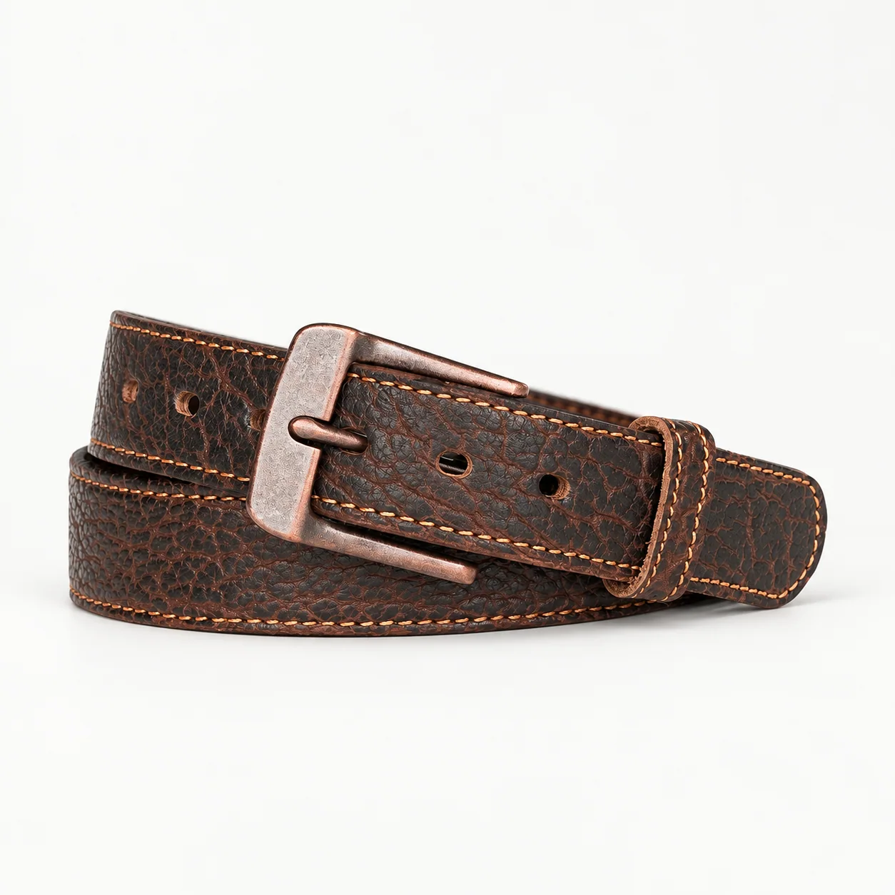 Distressed Dark Brown Leather Work-Style Belt